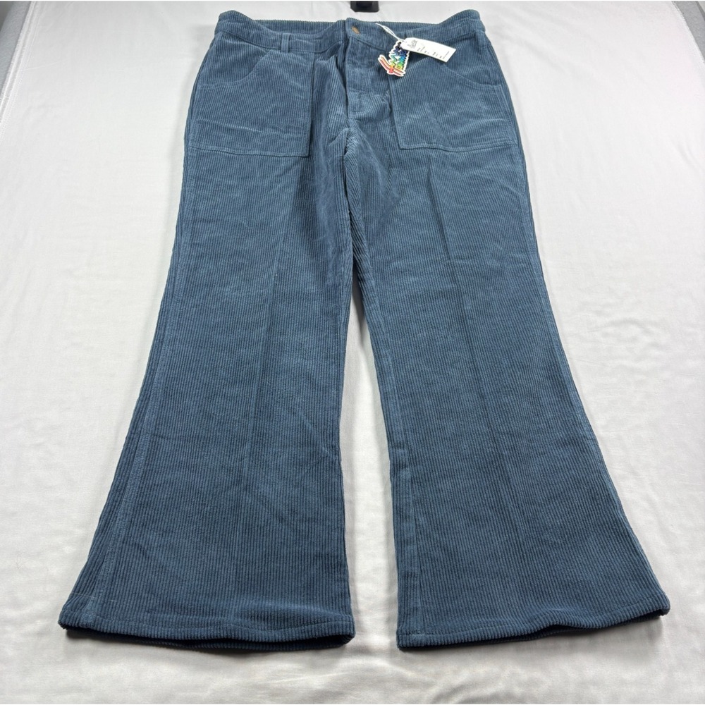 Hammies Corduroy Pants Mens 38x28 Blue Flare Bell Bottom Stretch Retro 70s NEW